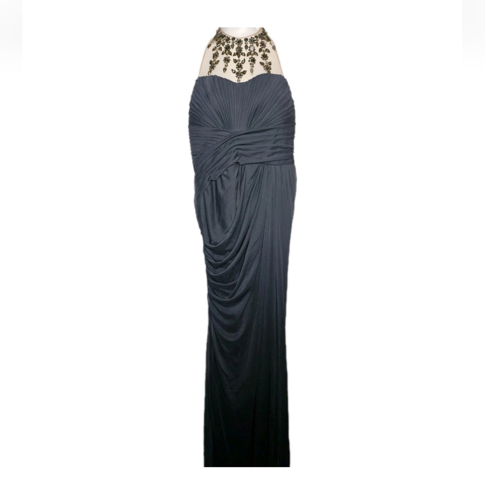 Adrianna Papell Women's High Beaded Neck Halter Formal Gown Size 2P